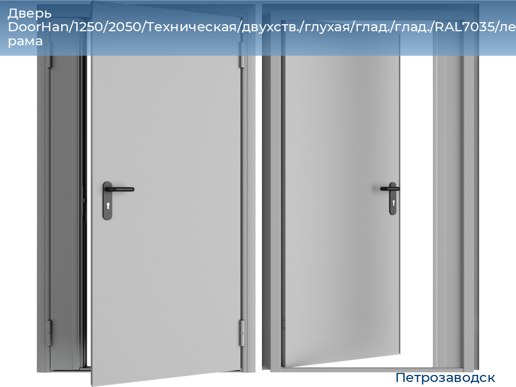 Дверь DoorHan/1250/2050/Техническая/двухств./глухая/глад./глад./RAL7035/лев./угл. рама, petrozavodsk.doorhan.ru